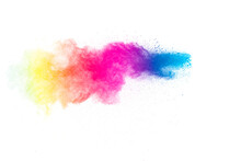 Colorful Background Of Pastel Powder Explosion.Rainbow Color Dust Splash On White Background.