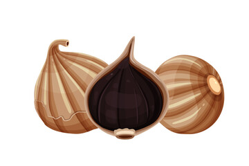 Wall Mural - Delicious black garlic isolated on white background. Package design element with cutting path. Vector eps 10., perfect for wallpaper or design elements	