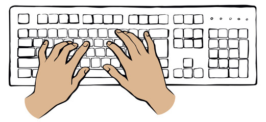 Poster - Hands on the keyboard. Vector drawing