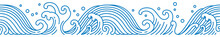 Oriental Water Wave Seamless Pattern. Line Art.