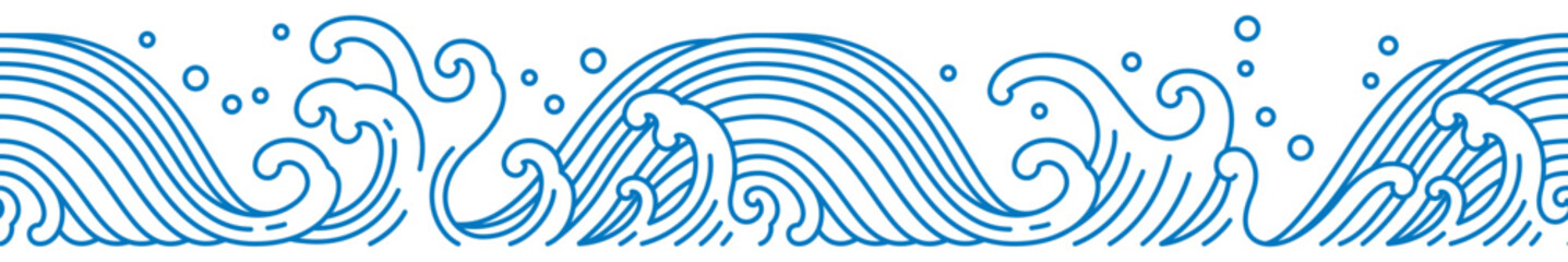 oriental water wave seamless pattern. line art.