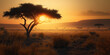 Leinwandbild Motiv Sunset in the African savanna - Generative AI