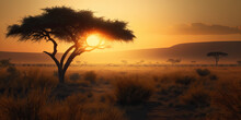 Sunset In The African Savanna - Generative AI