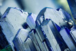 Blue azurite crystal on malachite matrix. macro detail texture background. close-up raw rough unpolished semi-precious gemstone
