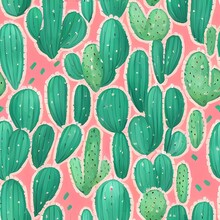 Seamless Cactus Pattern Created With Generative Ai Technology