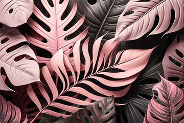 Naklejka na meble Plants leaves background with pink pattern. Generative AI