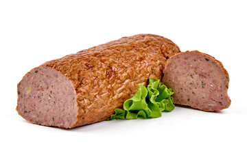 Wall Mural - Baked meatloaf, minced meat roll, isolated on white background.