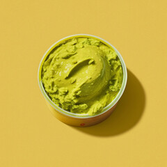 Wall Mural - Mexican guacamole on a yellow background. Generative AI.