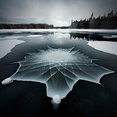 Poster - Ice frozen lake on winter. Generative AI.