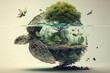 © Anastasia - An interesting concept idea of ecology in the form of a turtle. Untouched nature, green peace, green shades, wild animals, high resolution, art, generative artificial intelligence