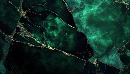 Abstract green marble texture with gold splashes, emerald luxury background