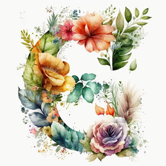 Floral watercolour design letter G created using generative AI tools