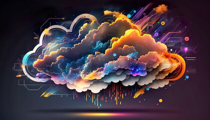 Wall Mural - Cloud Computing Abstract Illustration - Generative AI