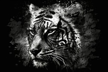 Sticker - A sketch of a tiger's face, drawn in black and white. Generative AI