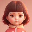 kawaii girl with a curious expression, her head tilted to the side and a quizzical look on her face digital character avatar AI generation.