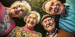 © jovannig - A group of elderly people smiling to the camera looking downward - Generative AI