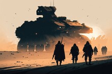 Group Of Rebels Use Their Heavily-armed And Armored Tanks To Take On The Oppressive Government Forces And Bring Down The Corrupt Regime Digital Art Poster AI Generation.