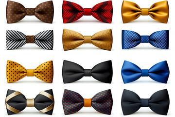 Wall Mural - A set of various colorful masculine visual style bow tie designs isolated on white background. Generative AI