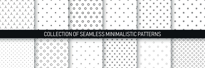 collection of vector seamless minimalistic patterns. modern stylish fabric prints. endless black and