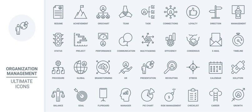 business management, human resource organization thin line icons set vector illustration. outline di