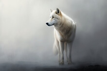 A Beautiful Wolf With White Clean Snowy Background In The Wild, Generative Ai