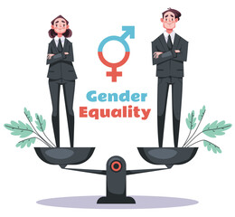 Gender equality man woman tolerance opportunity justice business relationship concept. Vector graphic design element illustration