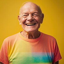 Portrait, Gay Elderly Man, Smiling, On Yellow Background, Ai Generative