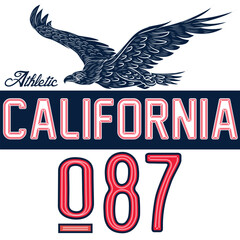 Wall Mural - Athletic California Embroidered With eagle tattoo Design. College varsity team. Spring summer. Fashion Style.