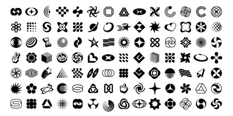 set of simple abstract shapes. big collection of vector geometric symbols and signs in y2k style. lo
