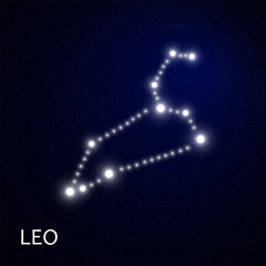 Wall Mural - Zodiacal constellation with bright stars. Star sign and dates of birth on deep space background. vector illustration.