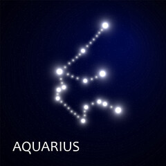 Wall Mural - Zodiacal constellation with bright stars. Star sign and dates of birth on deep space background. vector illustration.