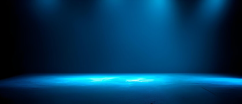 empty dark abstract dark blue background, rays of neon light in the dark, spotlights and and studio 