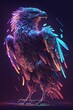 Generative AI of an eagle in neon light on a dark background