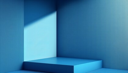 3d abstract blue background of an empty corner of the room with falling light from the window on the