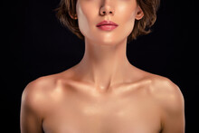Closeup Studio Photo Gorgeous Half Naked Woman Demonstration Perfect Shaped Body Silky Highlighter Skin Collar Bone