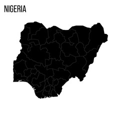 Canvas Print - Nigeria political map of administrative divisions - states and federal capital territory. Blank black map and country name title.