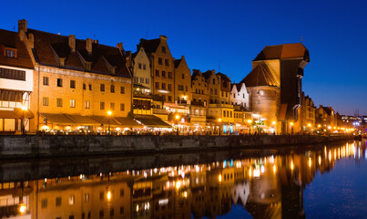 Wall Mural - Image of night light of Moltawa River in Gdansk in the Poland.