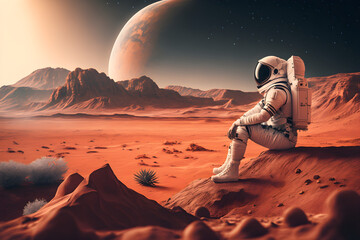 Astronaut on mars landscape