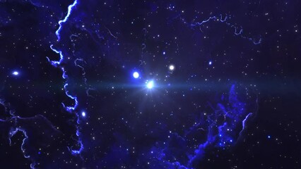Wall Mural - flying through space to a shimmering bright star through clusters of galaxies. repetitive looped bac