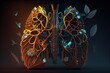 © andrenascimento - Illustration of cybernetic lungs from metal parts. Lungs made of metal plates. Intelligence and innovation concept. Generative AI.