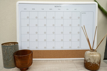 Monthly PLANNER. Empty Magnetic board with the days of the month. Place to enter important matters schedule. Concept for business planning. Whiteboard Planner magnetic monthly template. Interior of