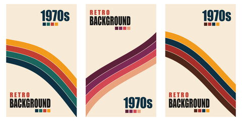 Wall Mural - Set of retro vertical posters.Abstract backgrounds in trendy 1970s style. Groovy striped design template backgrounds.Vector illustration