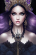 beautiful  princess in black and purple, wearing  necklase