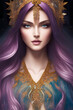 beautiful  princess in  purple hair and floral elements