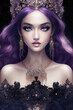 beautiful  princess in black and purple, wearing  necklase