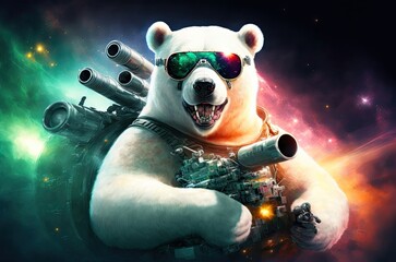 Polar Bear Military Man Defending The World Generative AI