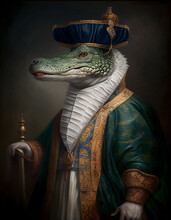 Royal Portrait Of A Crocodile Dressed As A British King In Green | Generative AI