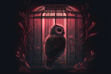 owl in cage created using AI Generative Technology