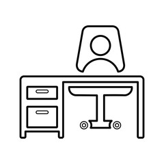 Chair, desk, employee outline icon. Line art vector.