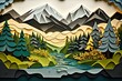 © Deivison - Landscape with mountains, river and pine forest made from paper cutout. Generative AI